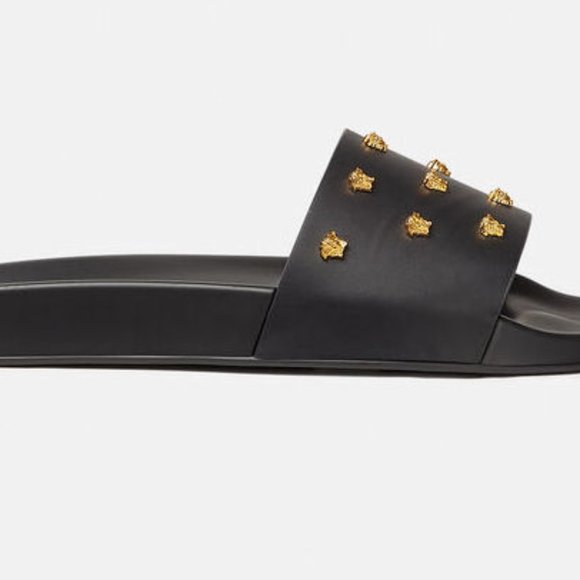 Men black and gold rubber slides